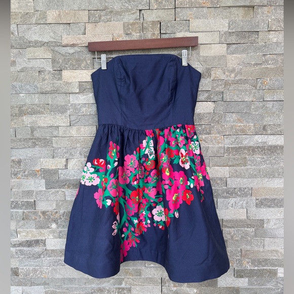 Lily Pulitzer Navy Blue Floral Strapless Dress 2 - Picture 14 of 15